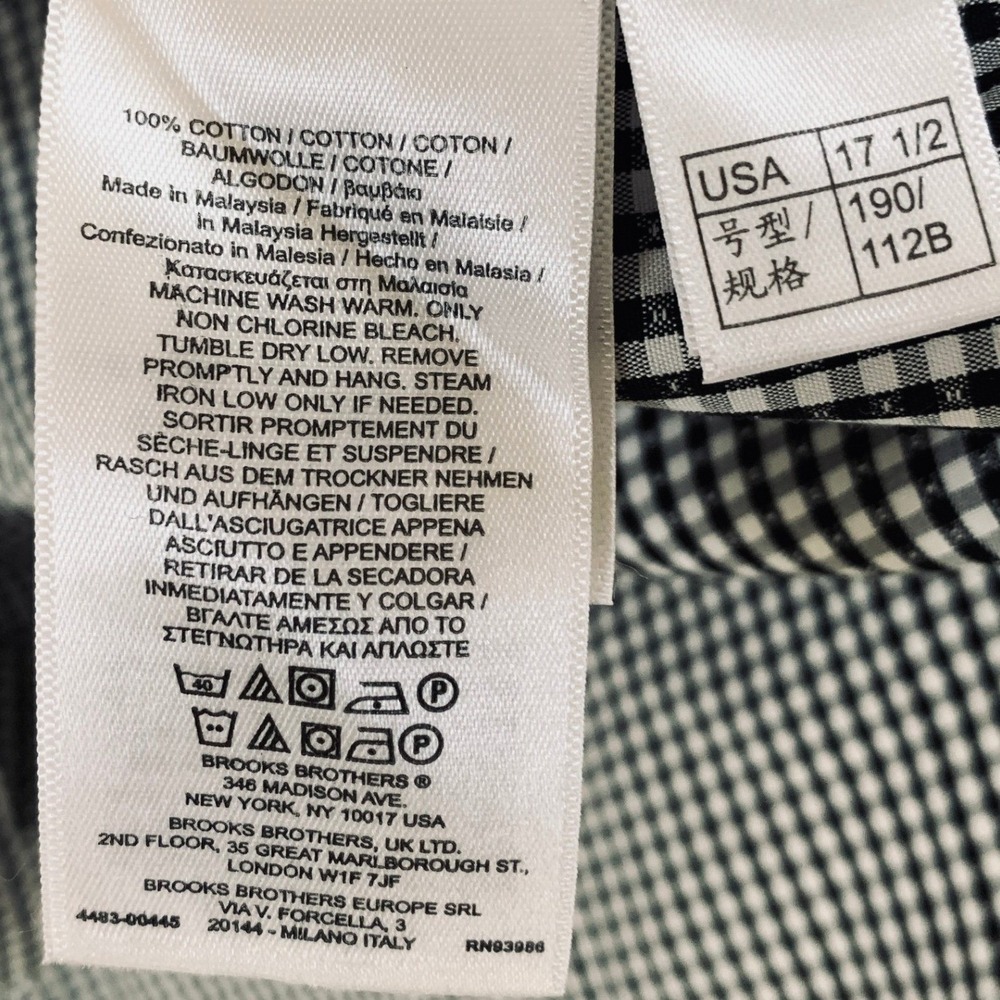 Brooks Brothers Madison Fit Non-Iron Men's 17.5 35 Black Gingham Button Up Shirt - Picture 6 of 9